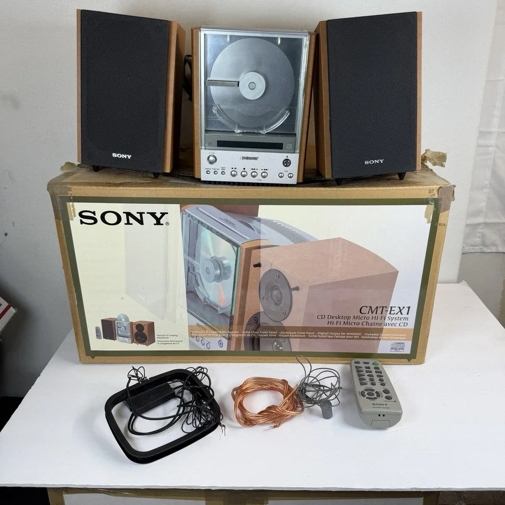 Sony CMT-EX1 Desktop Micro Hi-Fi CD System w/ Speakers Remote Box Tested